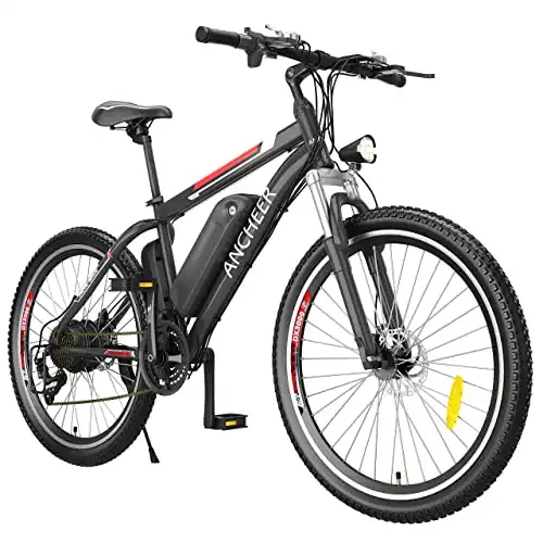ANCHEER Electric Bike for Adults, 26" Ebike 20MPH Adult Electric Bicycles, 250/500 Watt Electric Mountain Bike, Removable 288-450WH Battery, Shimano 21 Speed Gears, Suspension Fork